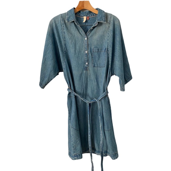 Anthropologie Pilcro Pull-on 1/3 Button Shirt Short Belted Denim Dress XS - Picture 2 of 9
